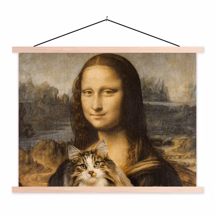Schoolplaat - Mona Lisa - Kat - Leonardo da Vinci - Vintage - Kunstwerk - Oude meesters - Schilderij — 1