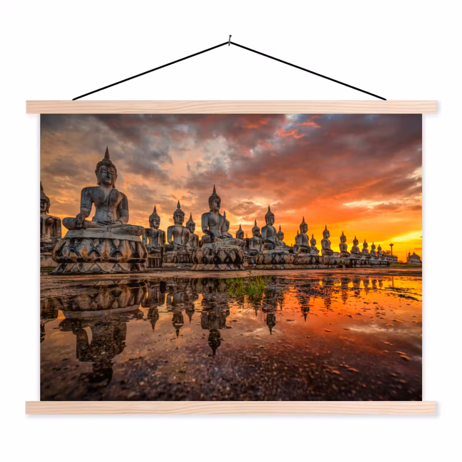 Schoolplaat - Boeddha beelden - Zonsondergang - Water - Boeddhisme — 1
