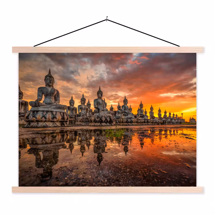 Schoolplaat - Boeddha beelden - Zonsondergang - Water - Boeddhisme — 1