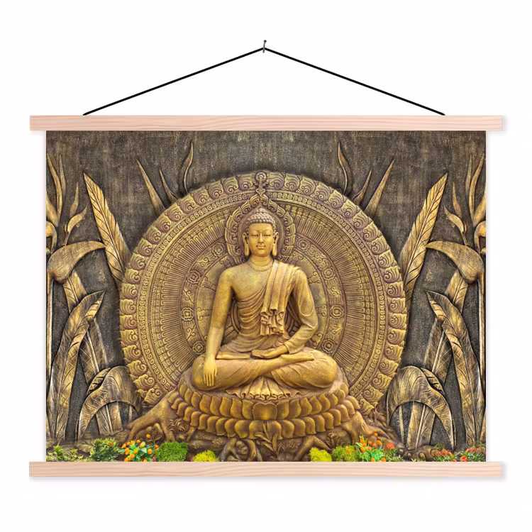 Schoolplaat - Goud - Boeddha beeld - Spiritueel - Meditatie — 1