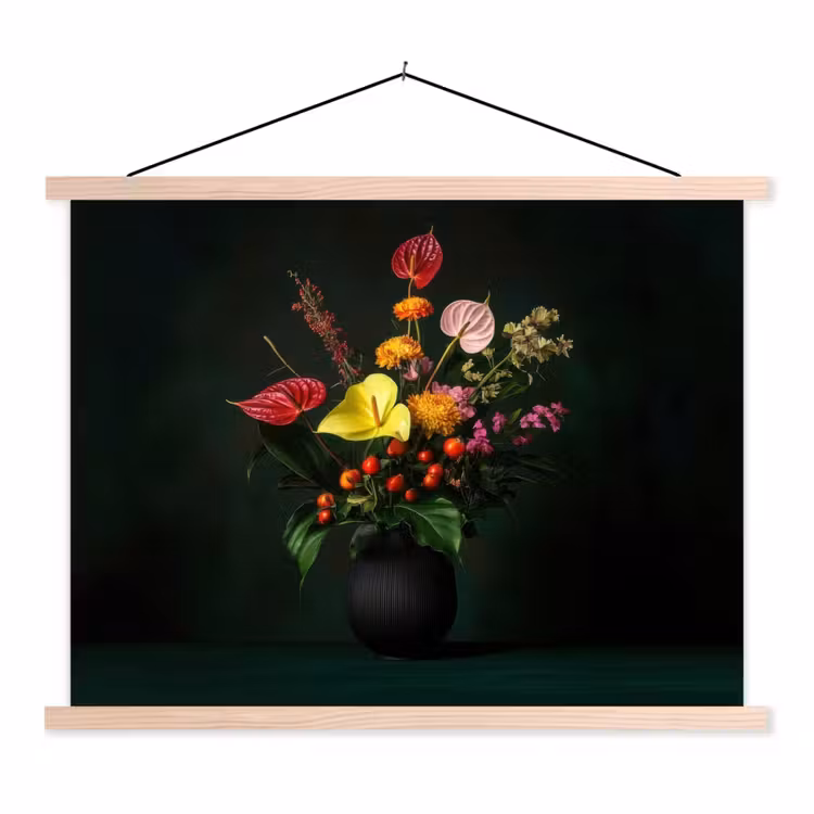 Schoolplaat - Bloemen - Vaas - Zwart — 1