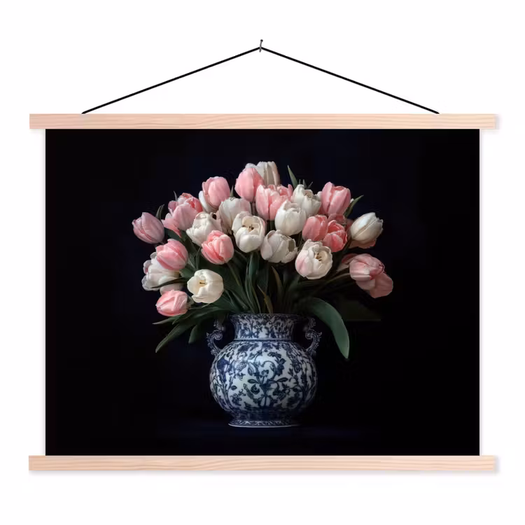 Schoolplaat - Bloemen - Roze - Tulpen - Vaas — 1
