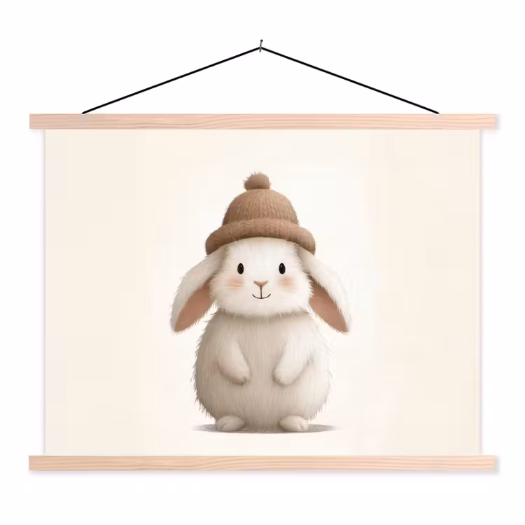 Schoolplaat - Konijn - Muts - Oren - Beige — 1
