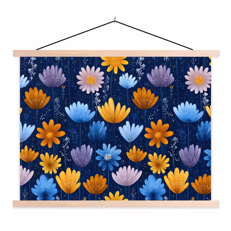 Schoolplaat - Bloemen - Patroon - Blauw - Contrast — 1