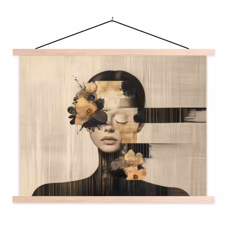 Schoolplaat - Gezicht - Bloemen - Zwart - Vrouw — 1