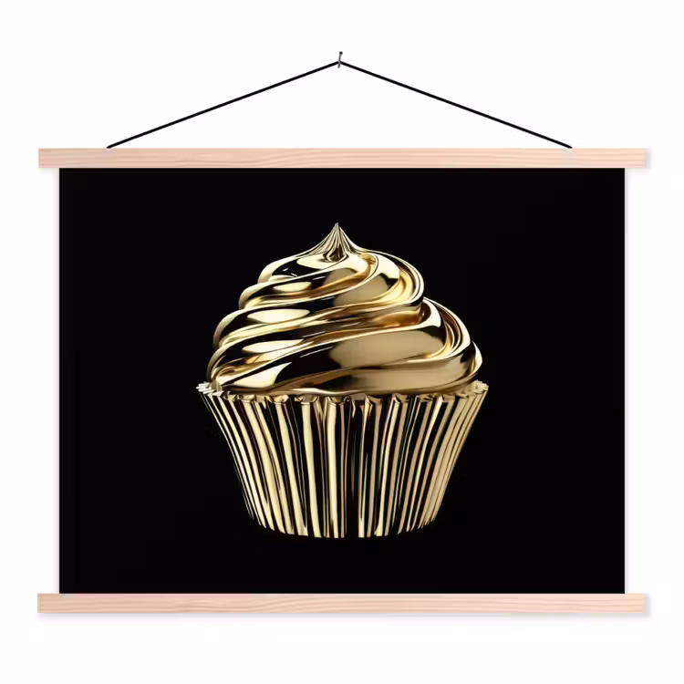 Schoolplaat - Cupcake - Eten - Goud - Zwart — 1