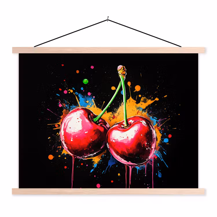 Schoolplaat - Kersen - Fruit - Graffiti - Verf - Abstract - Modern - Kleurrijk — 1