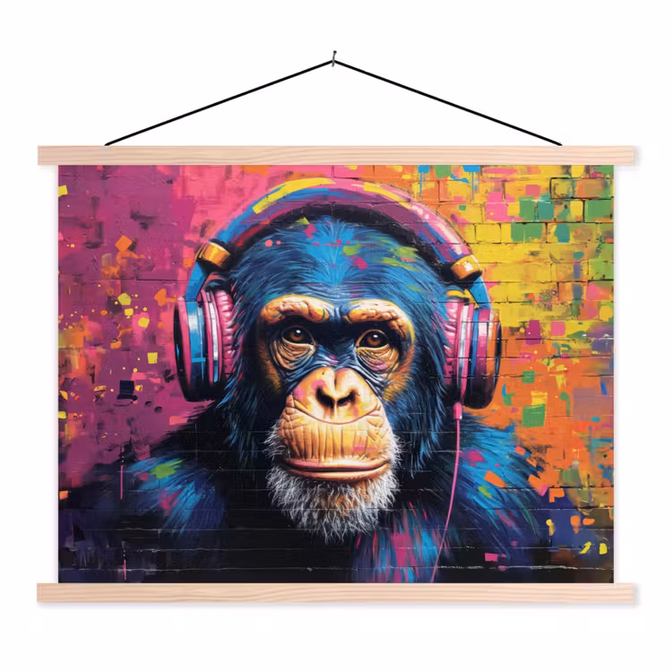 Schoolplaat - Graffiti - Chimpanzee - Street art - Koptelefoon - Aap — 1