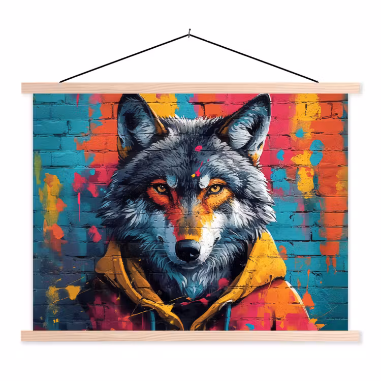 Schoolplaat - Graffiti - Wolf - Street art - Blauw — 1