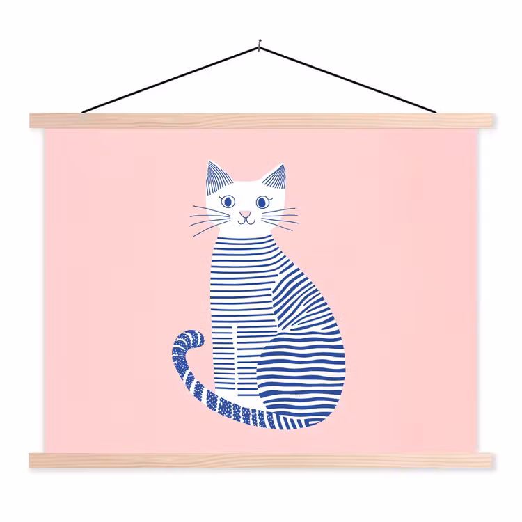 Schoolplaat - Kat - Illustratie - Minimalistisch - Roze — 1
