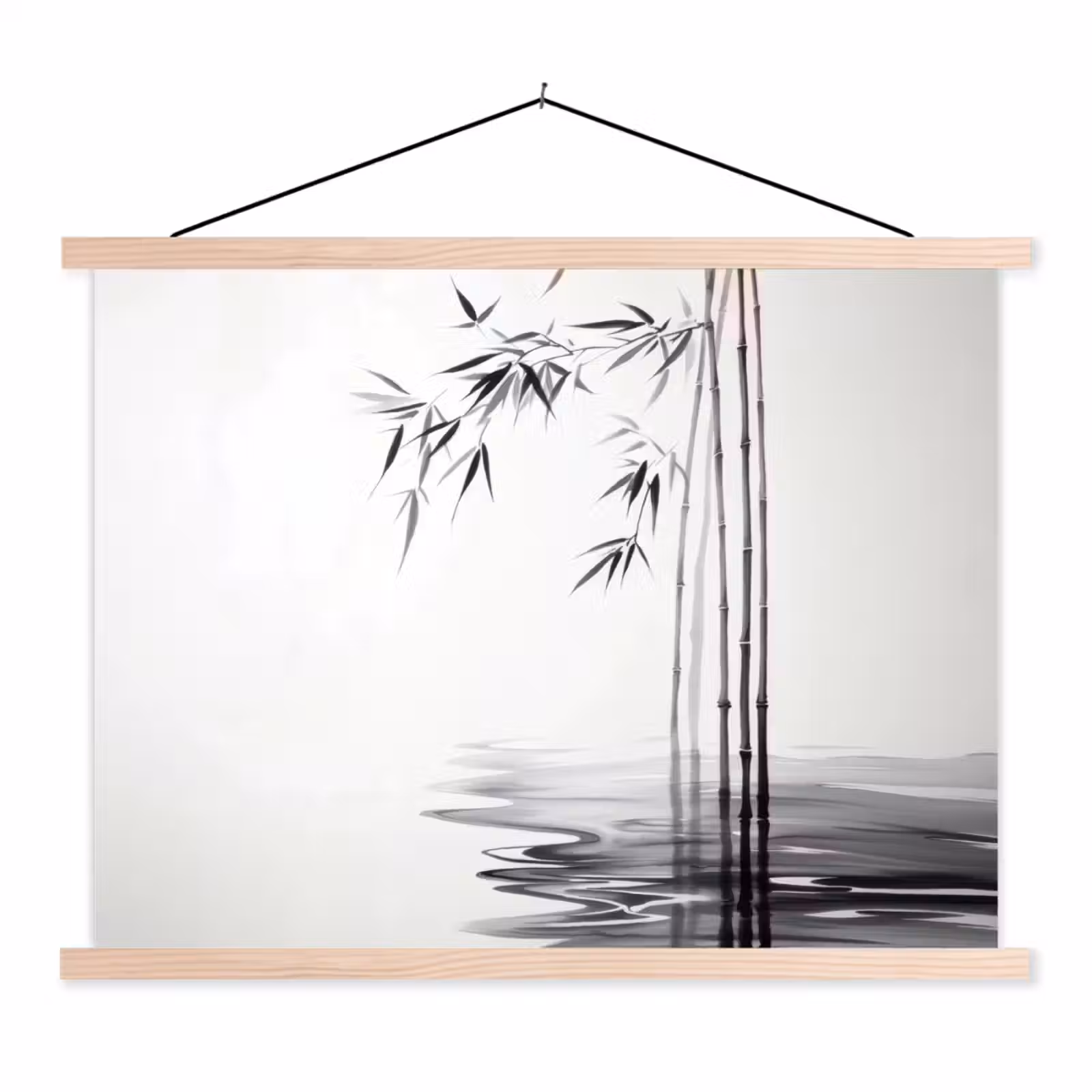 Schoolplaat - Bamboestammen - Water - Minimalistisch - Wit — 1