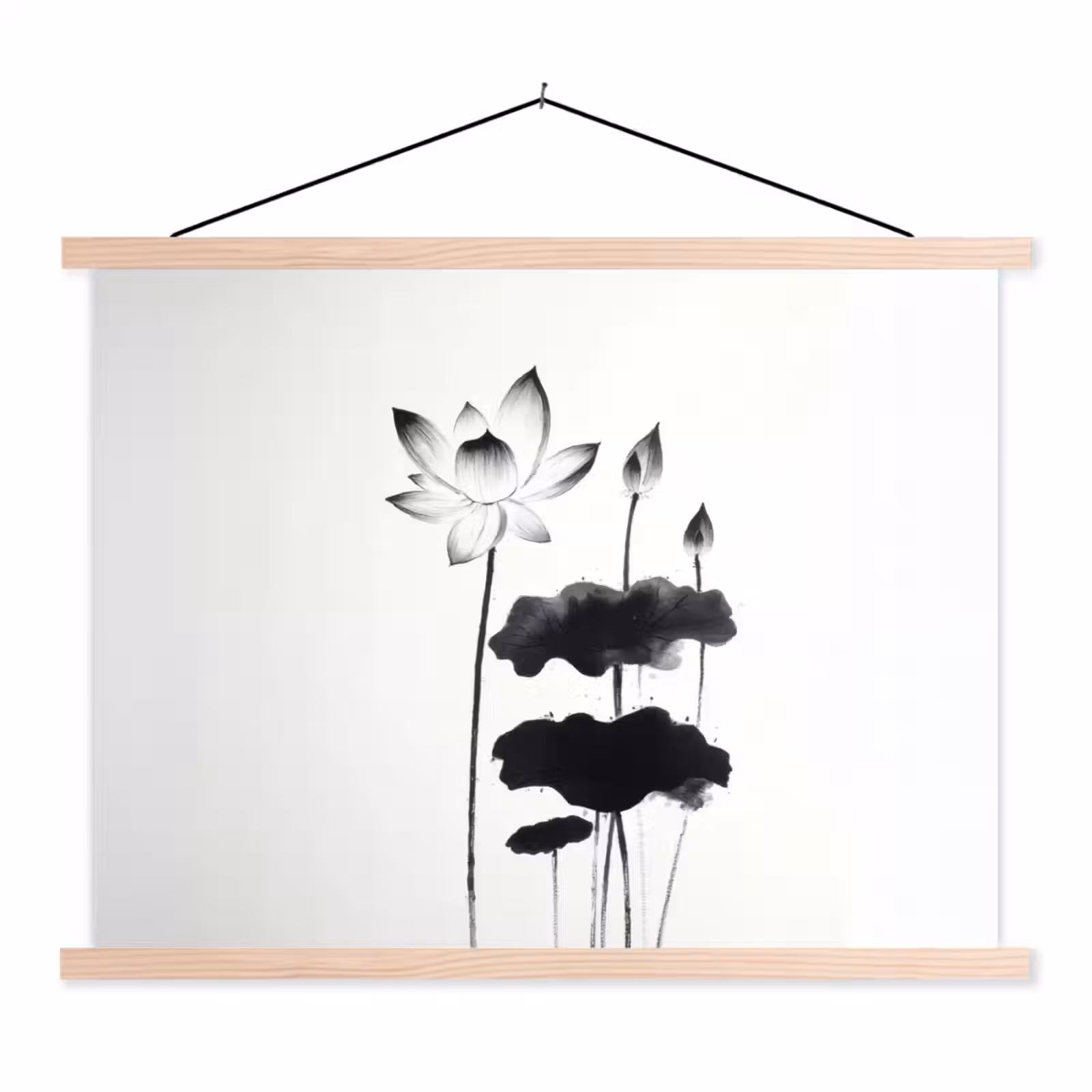 Schoolplaat - Bladeren - Zwart - Lotusbloem - Minimalitisch — 1