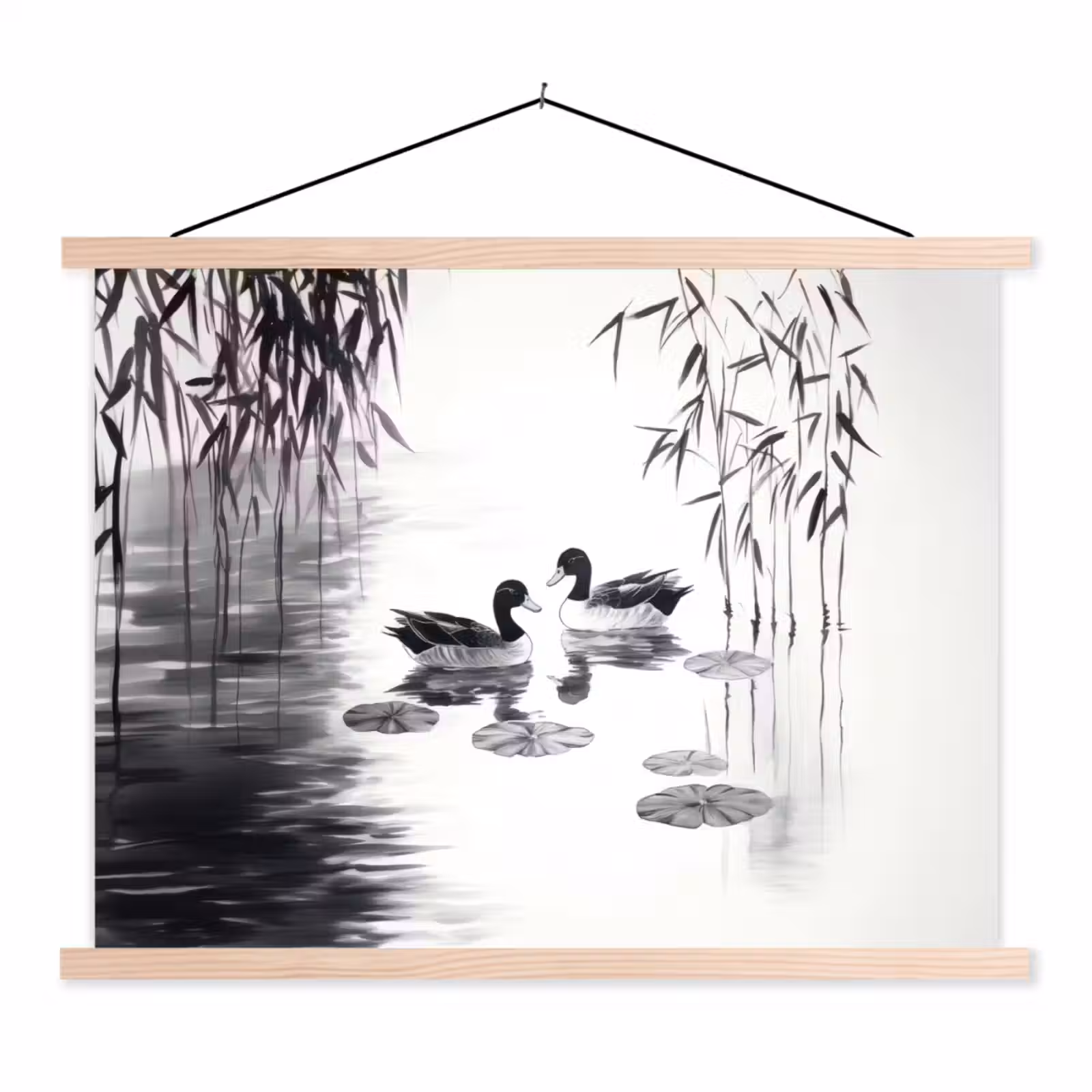 Schoolplaat - Eenden - Waterlelies - Riet - Zwart — 1