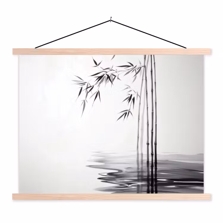 Schoolplaat - Bamboestammen - Water - Minimalistisch - Wit — 1