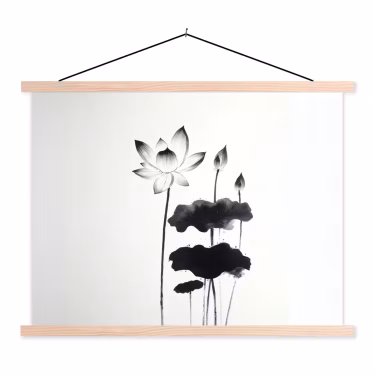 Schoolplaat - Bladeren - Zwart - Lotusbloem - Minimalitisch — 1