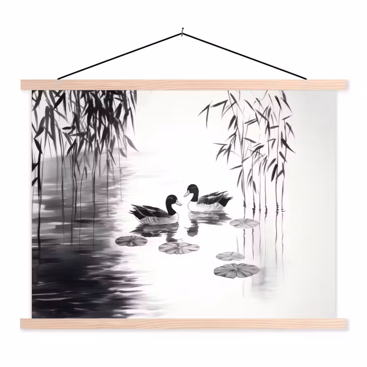 Schoolplaat - Eenden - Waterlelies - Riet - Zwart — 1
