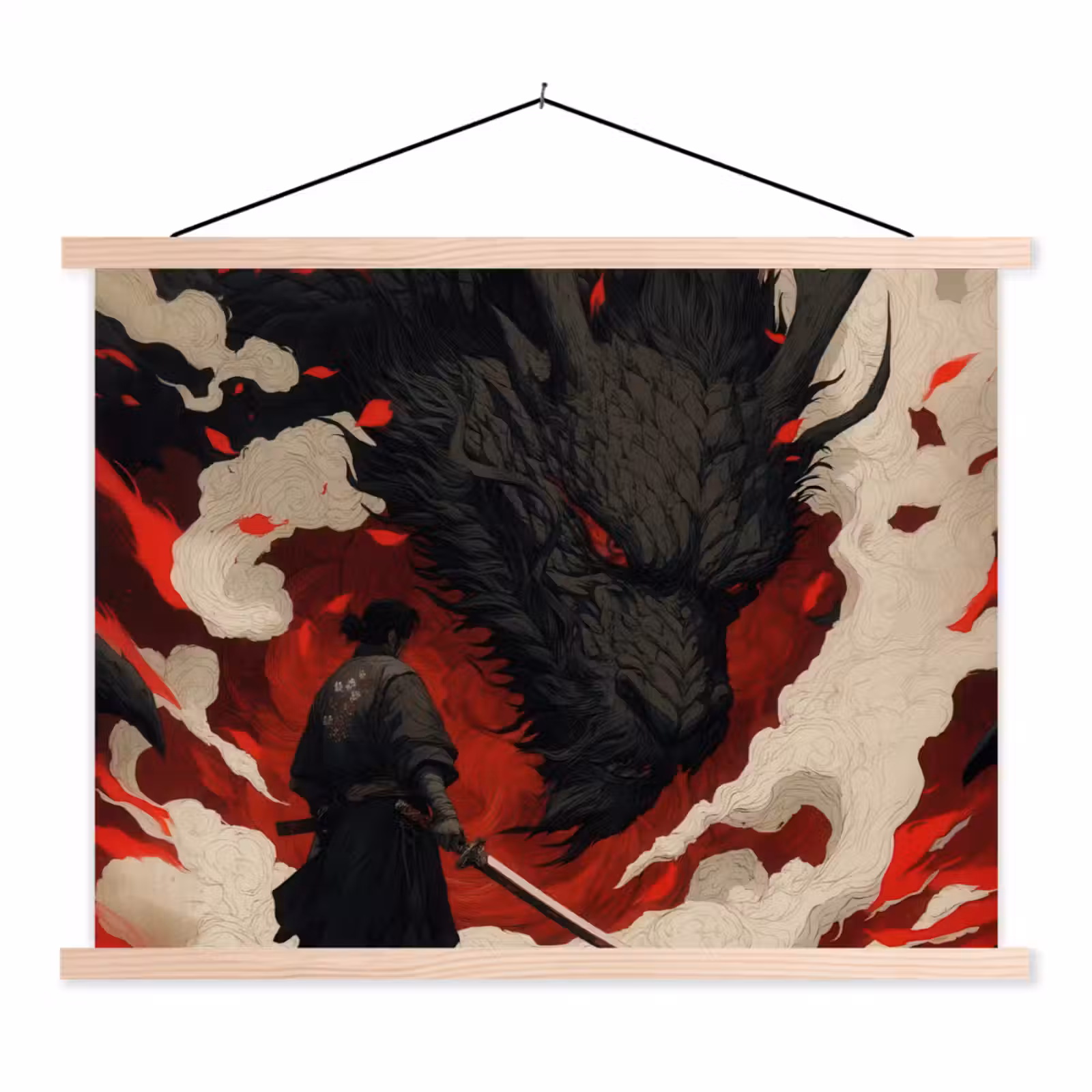 Schoolplaat - Krijger - Draak - Zwart - Rood - Rook — 1