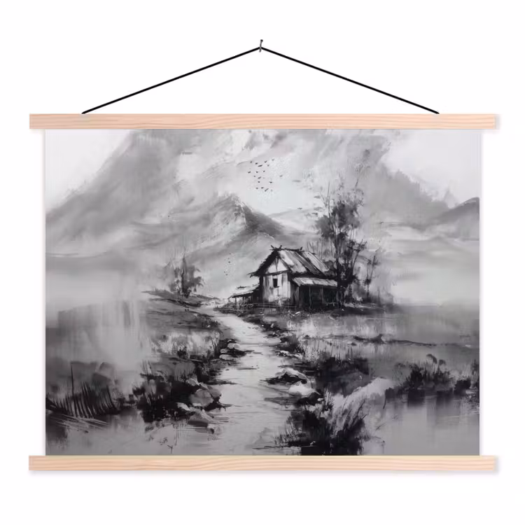 Schoolplaat - Hut - Grijs - Bergen - Mistig — 1