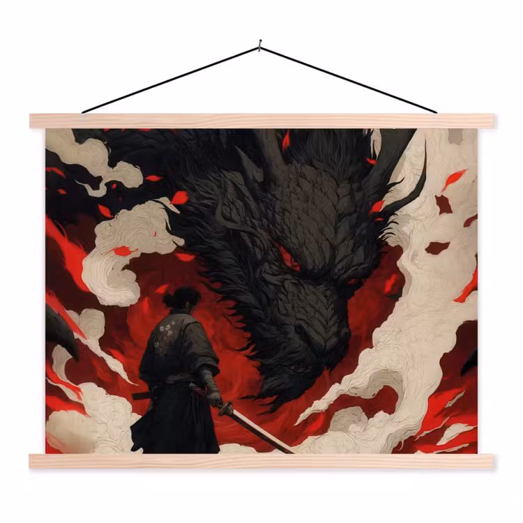 Schoolplaat - Krijger - Draak - Zwart - Rood - Rook — 1