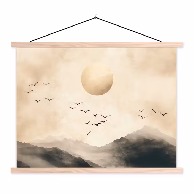 Schoolplaat - Landschap - Japandi - vogel — 1