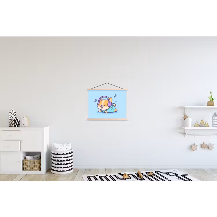 Schoolplaat - Corgi - Koptelefoon - Blauw - Muzieknoten — 3