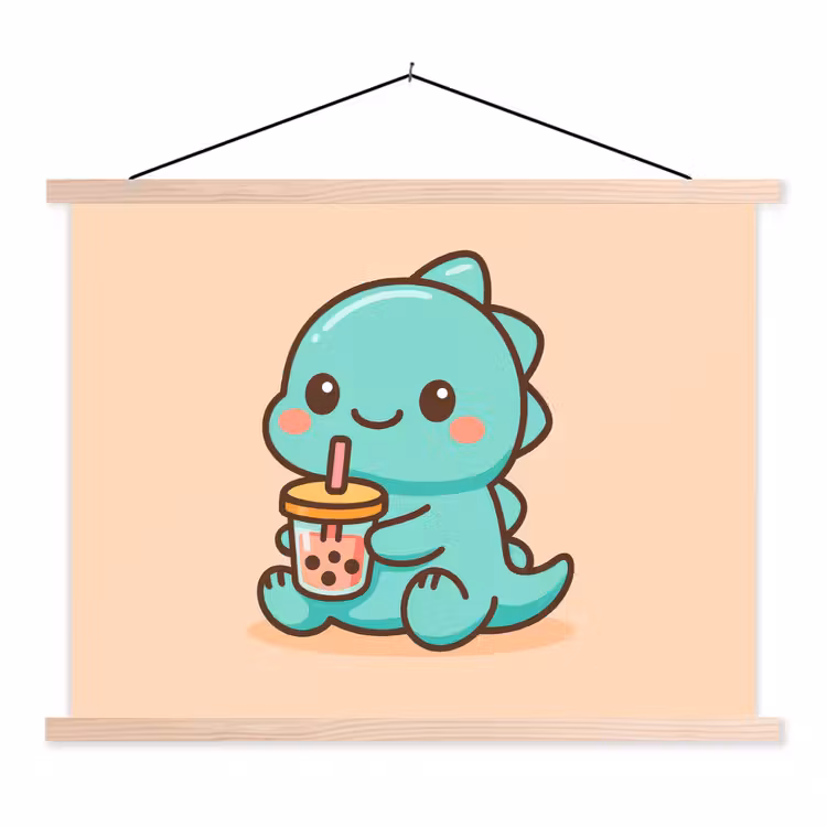 Schoolplaat - Dino - Boba - kawaii - Oranje — 1