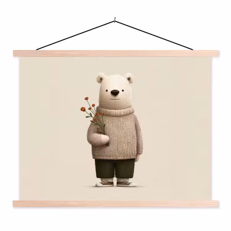 Schoolplaat - Knuffelbeer - Oranje bloemen - Vriendelijk — 1
