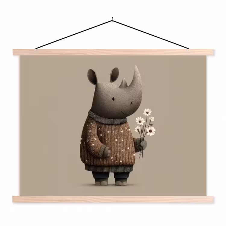 Schoolplaat - Neushoorn - Witte bloemen - Lief — 1