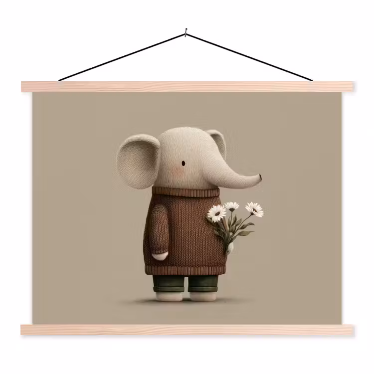 Schoolplaat - Olifant - Witte bloemen - Kindvriendelijk — 1
