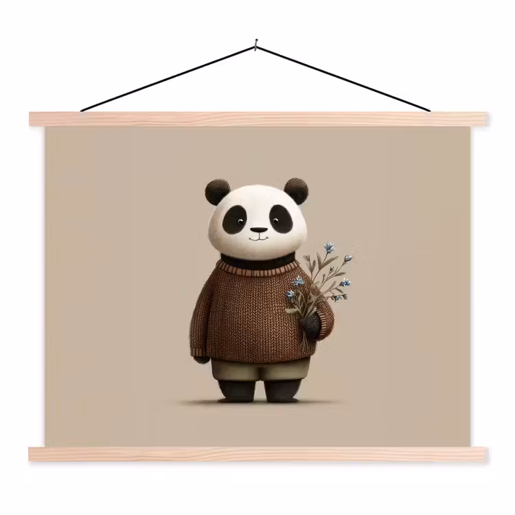 Schoolplaat - Panda - Blauwe bloemen - Zachtheid — 1