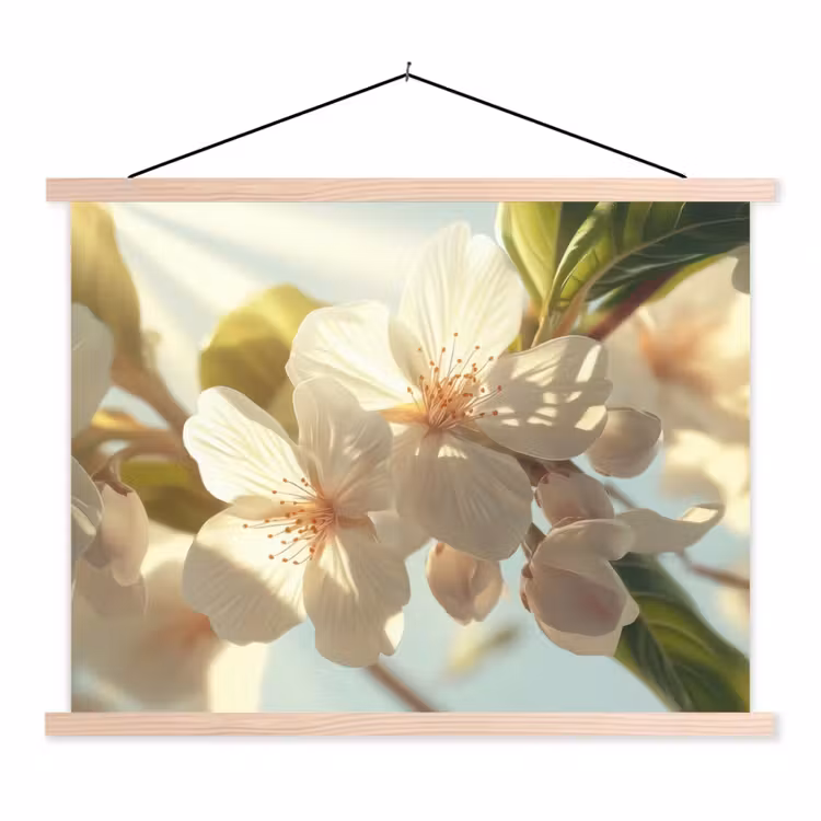 Schoolplaat - Bloesems - Wit - Zonnestralen - Bloemblaadjes — 1