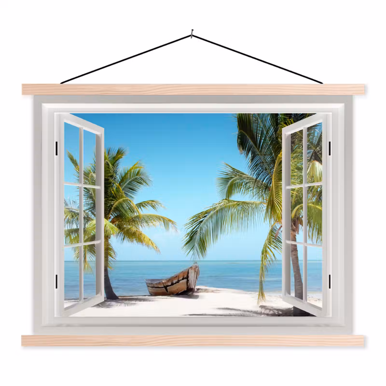 Schoolplaat - Doorkijk - Strand - Palmboom - Boot - Tropisch - Zee - Blauw — 1
