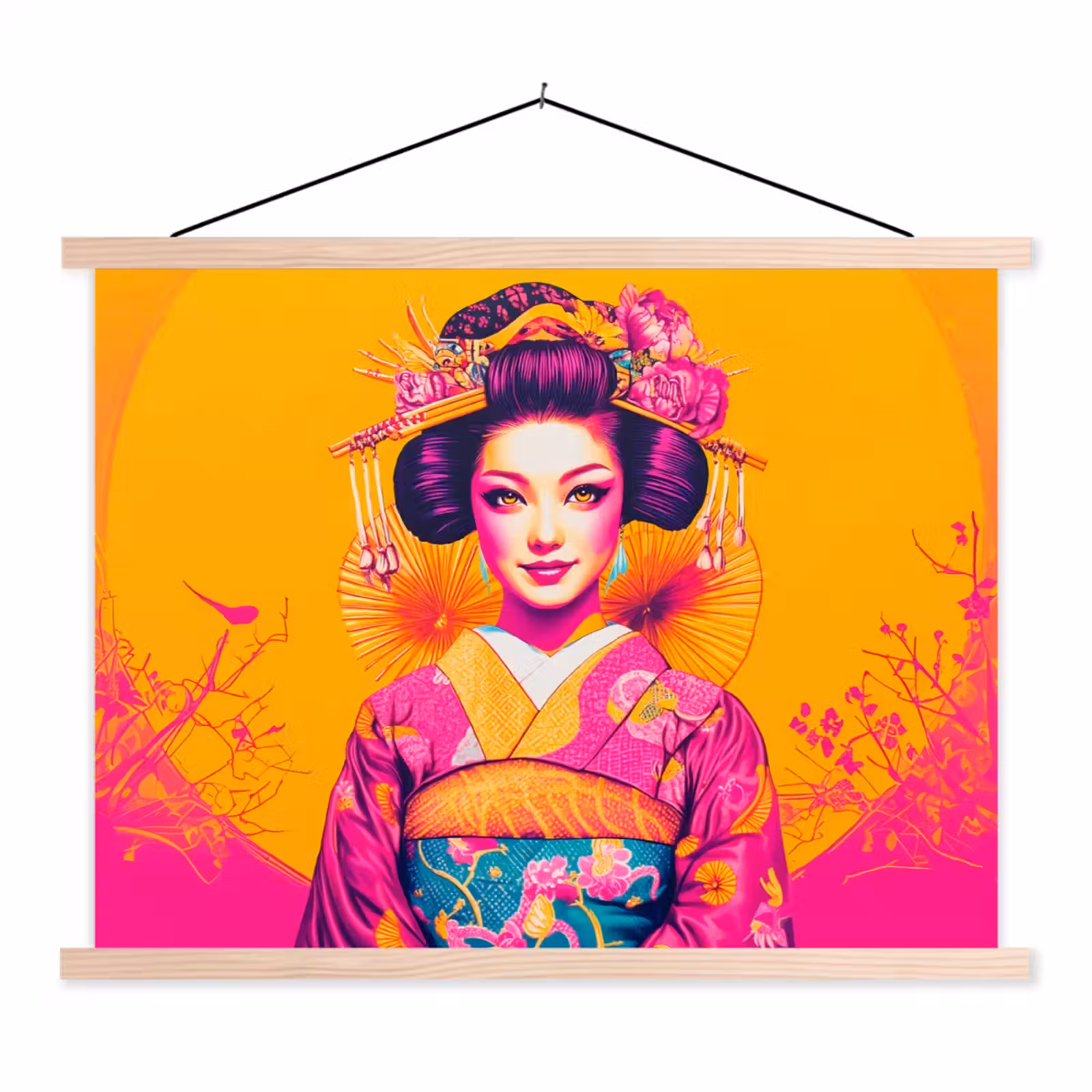 Schoolplaat - Bloemen - Vrouw - Kimono - Roze — 1