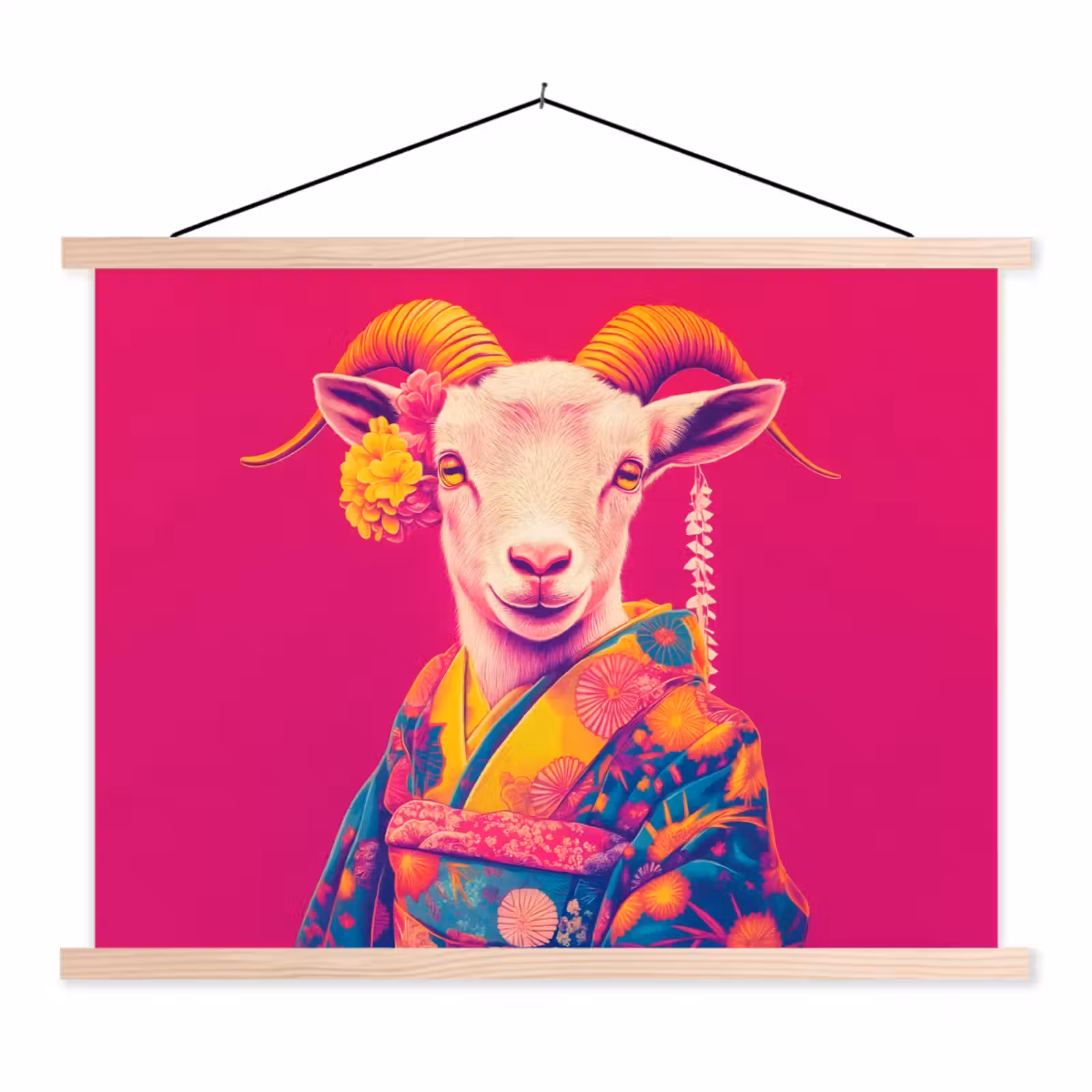 Schoolplaat - Geit - Hoorns - Kimono - Kleurrijk — 1