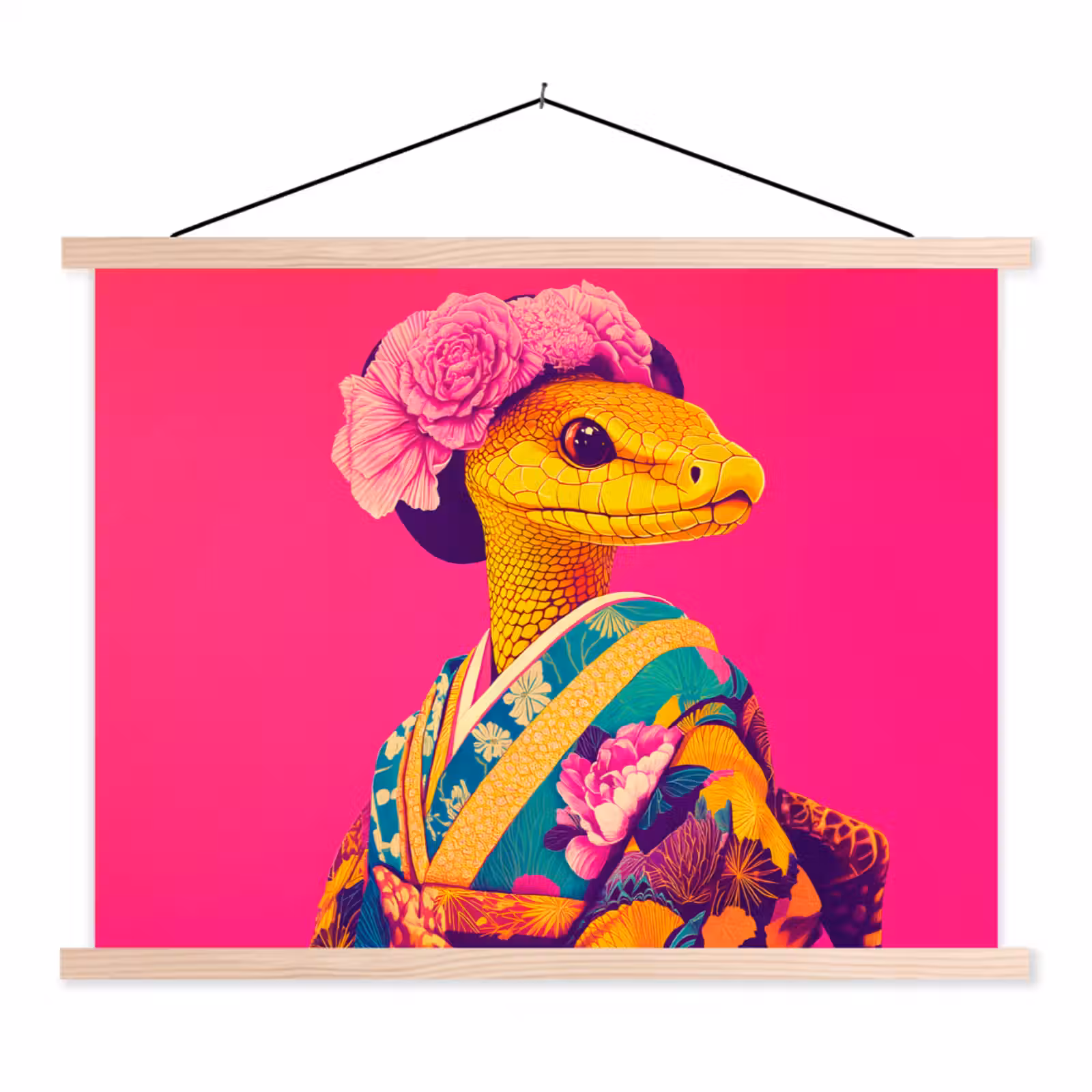Schoolplaat - Hagedis - Bloemen - Roze - Kimono — 1