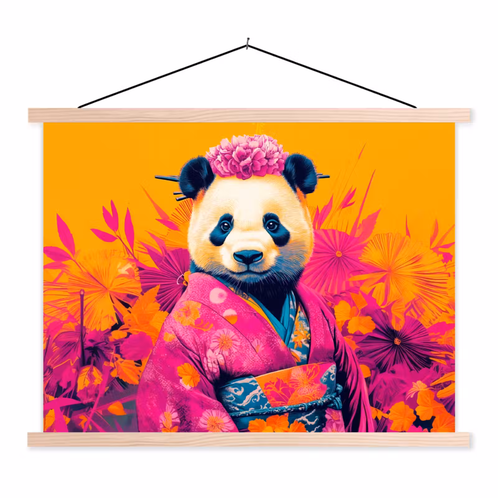 Schoolplaat - Kimono - Roze - Panda - Bloemenkroon — 1