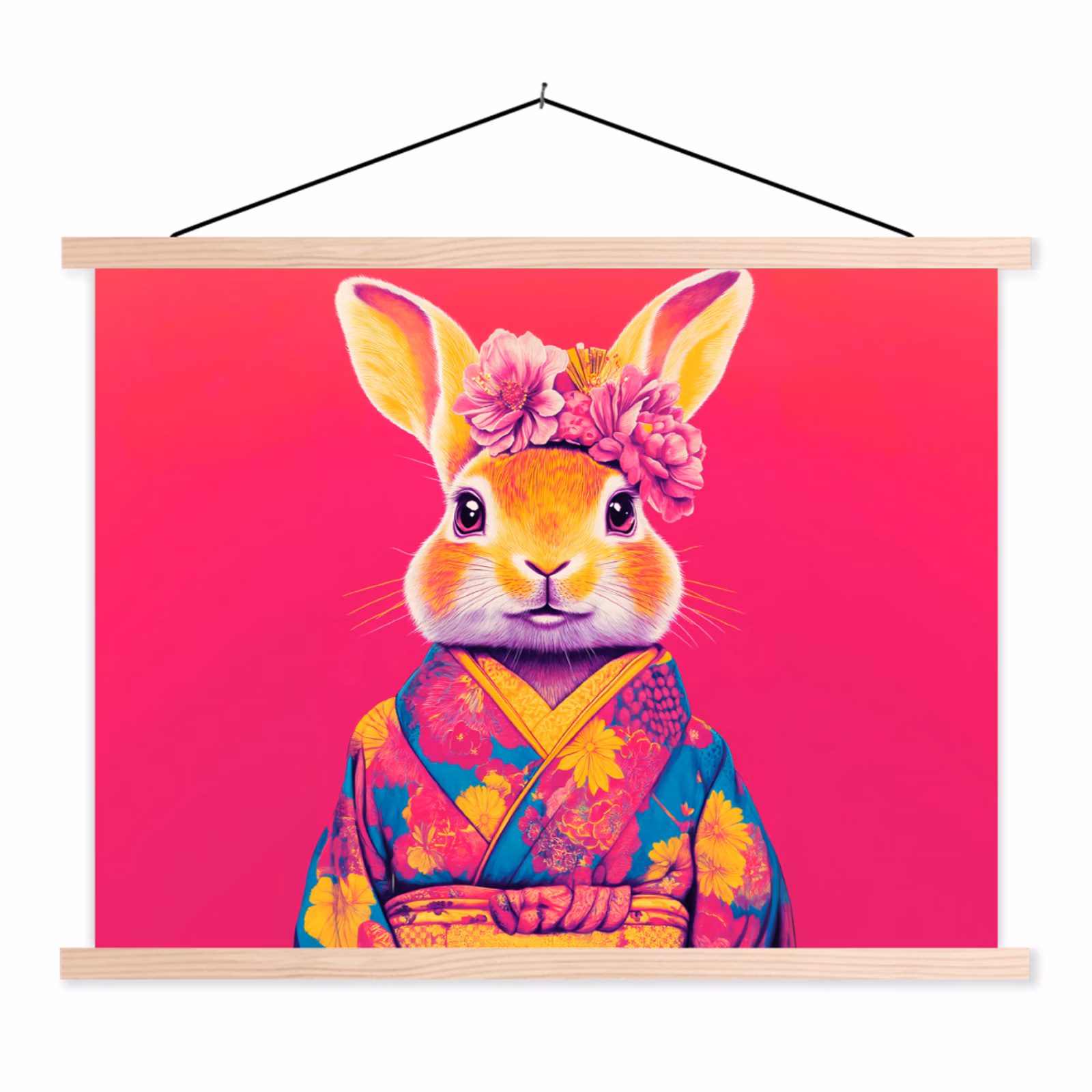Schoolplaat - Konijn - Bloemen - Kleurrijk - Kimono — 1