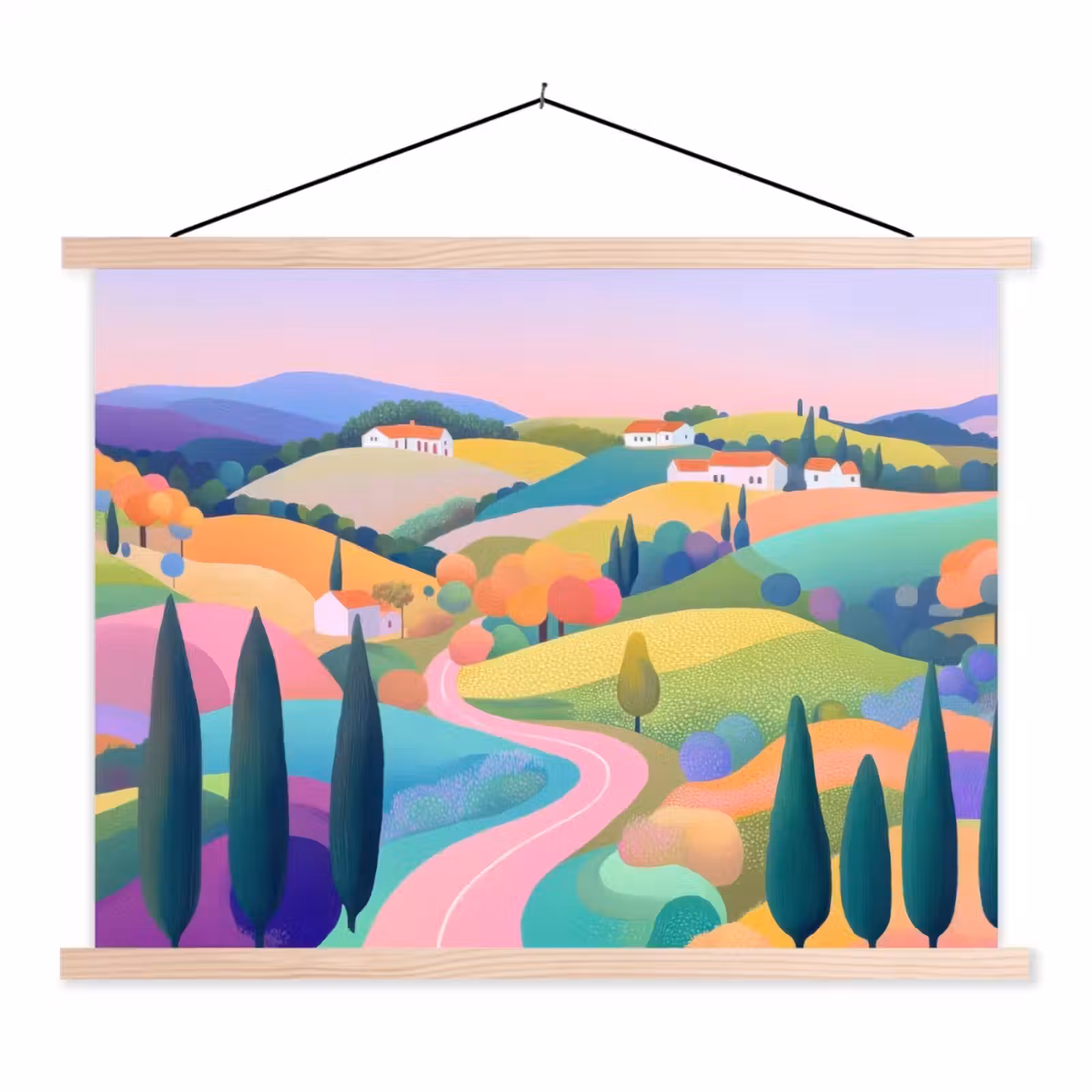 Schoolplaat - Landschap - Paars - Pastel - Huizen — 1