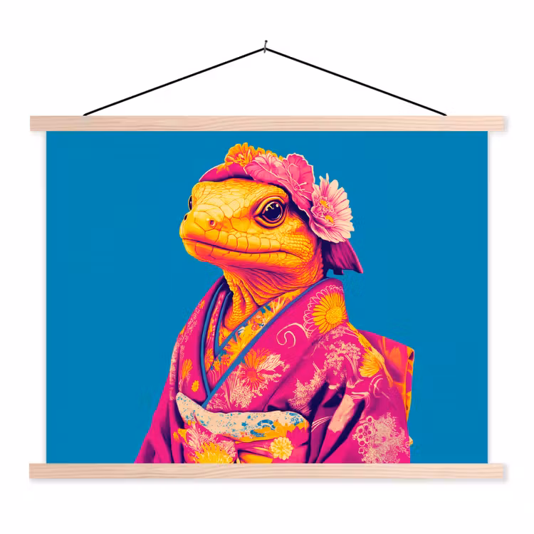 Schoolplaat - Bloemenkrans - Hagedis - Kimono - Paars — 1