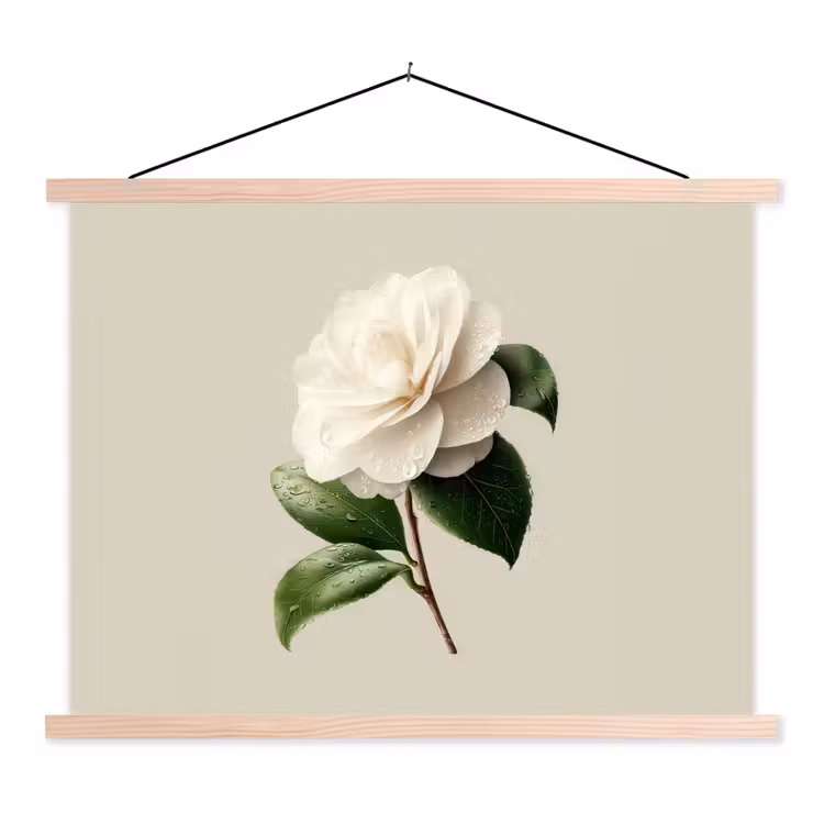 Schoolplaat - Cameliabloem - Wit - Groen — 1