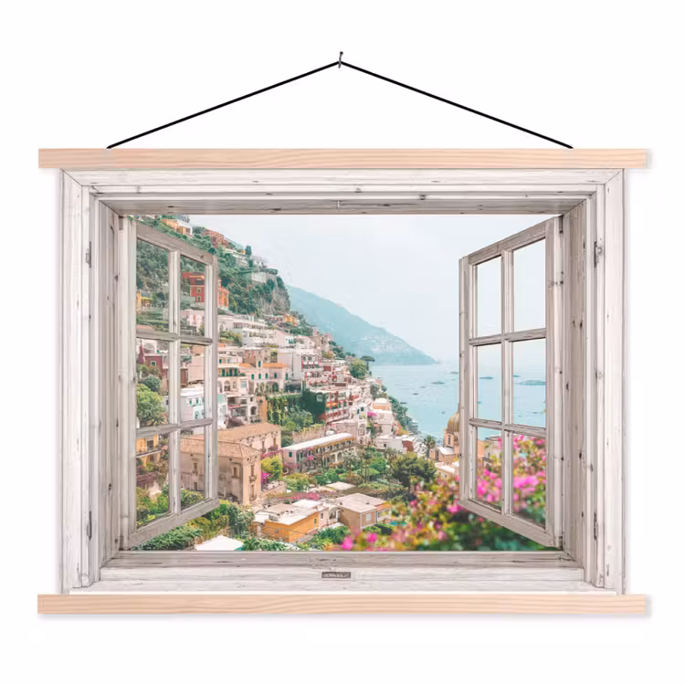 Schoolplaat - Doorkijk - Italië - Bloemen - Zee - Kust - Stad - Bergen — 1
