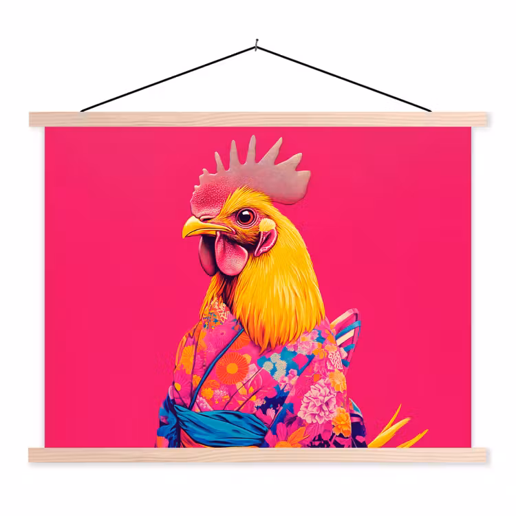Schoolplaat - Haan - Kleurrijk - Kimono - Roze — 1