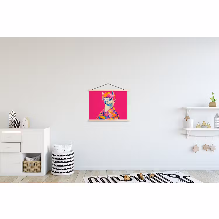 Schoolplaat - Lama - Kimono - Bloemenkrans - Felroze — 3