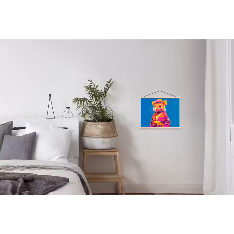 Schoolplaat - Muis - Kimono - Bloemen - Blauw — 2