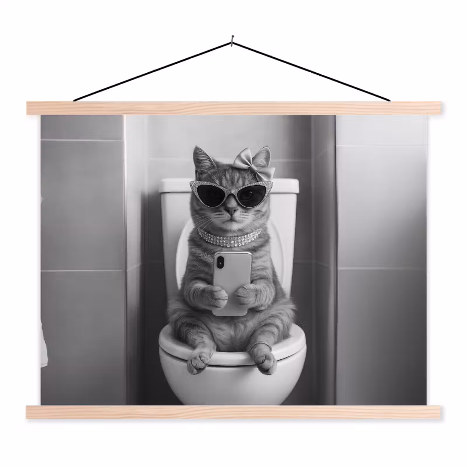 Schoolplaat - Kat - Telefoon - Toilet - Zwart - Wit — 1