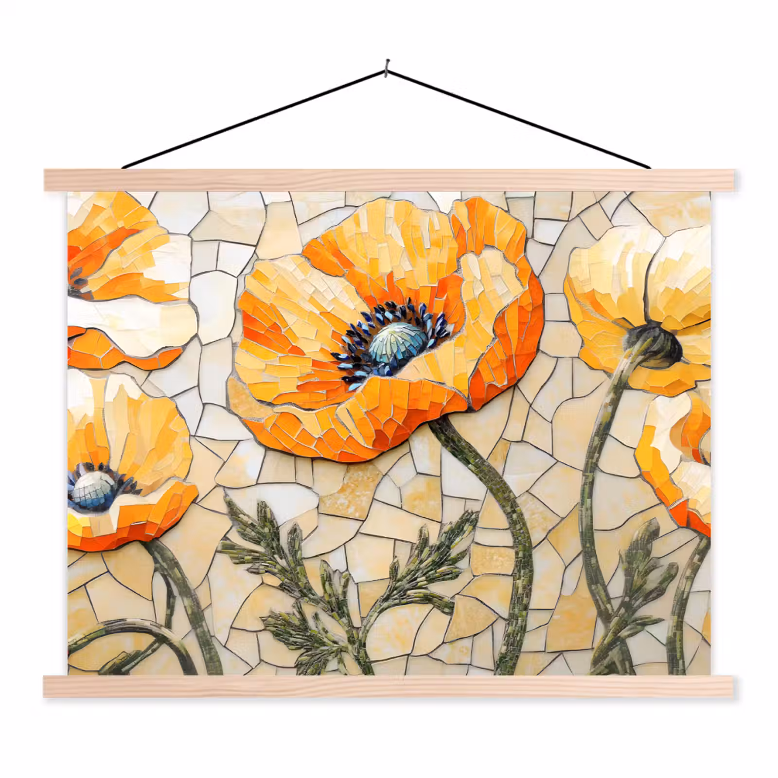 Schoolplaat - Klaprozen - Oranje - Mozaïek - Bladeren — 1
