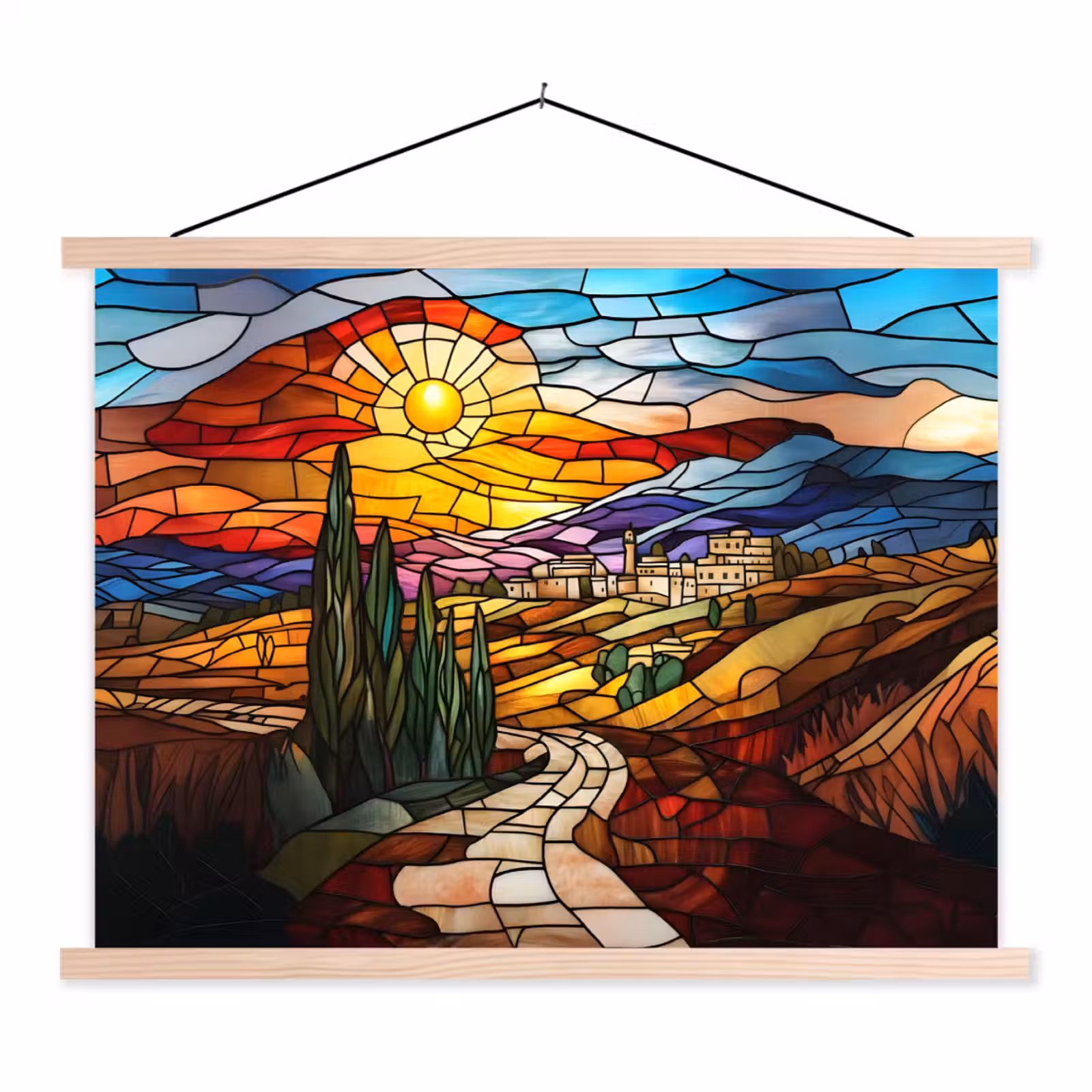 Schoolplaat - Mozaïek - Zon - Landschap - Dorp — 1