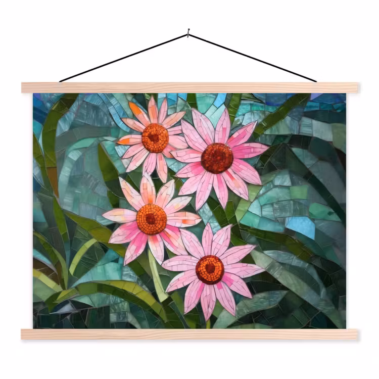 Schoolplaat - Bloemen - Roze - Glasmozaïek — 1
