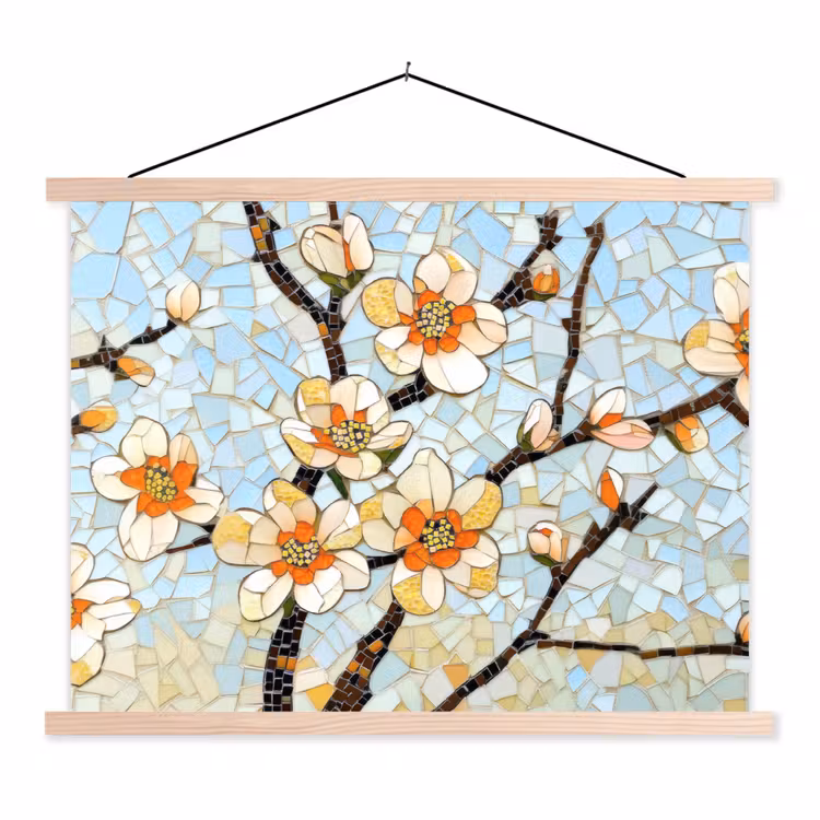Schoolplaat - Bloesems - Wit - Mozaïek - Tak — 1