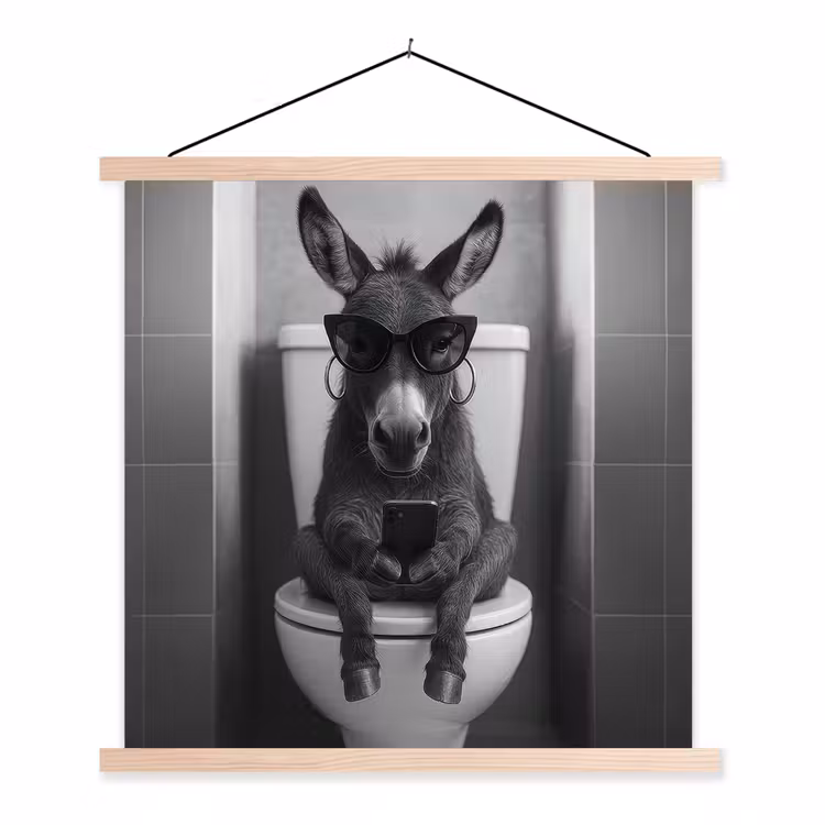 Schoolplaat - Ezel - Telefoon - Toilet - Zwart - Wit — 1